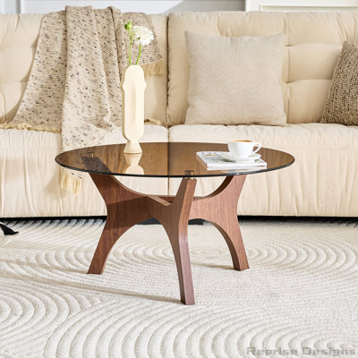 31.5" Glass Coffee Table, Mid-Century Modern Style, Ideal as a Centerpiece for Living Rooms, Bedrooms, Reception Areas, and Offices
