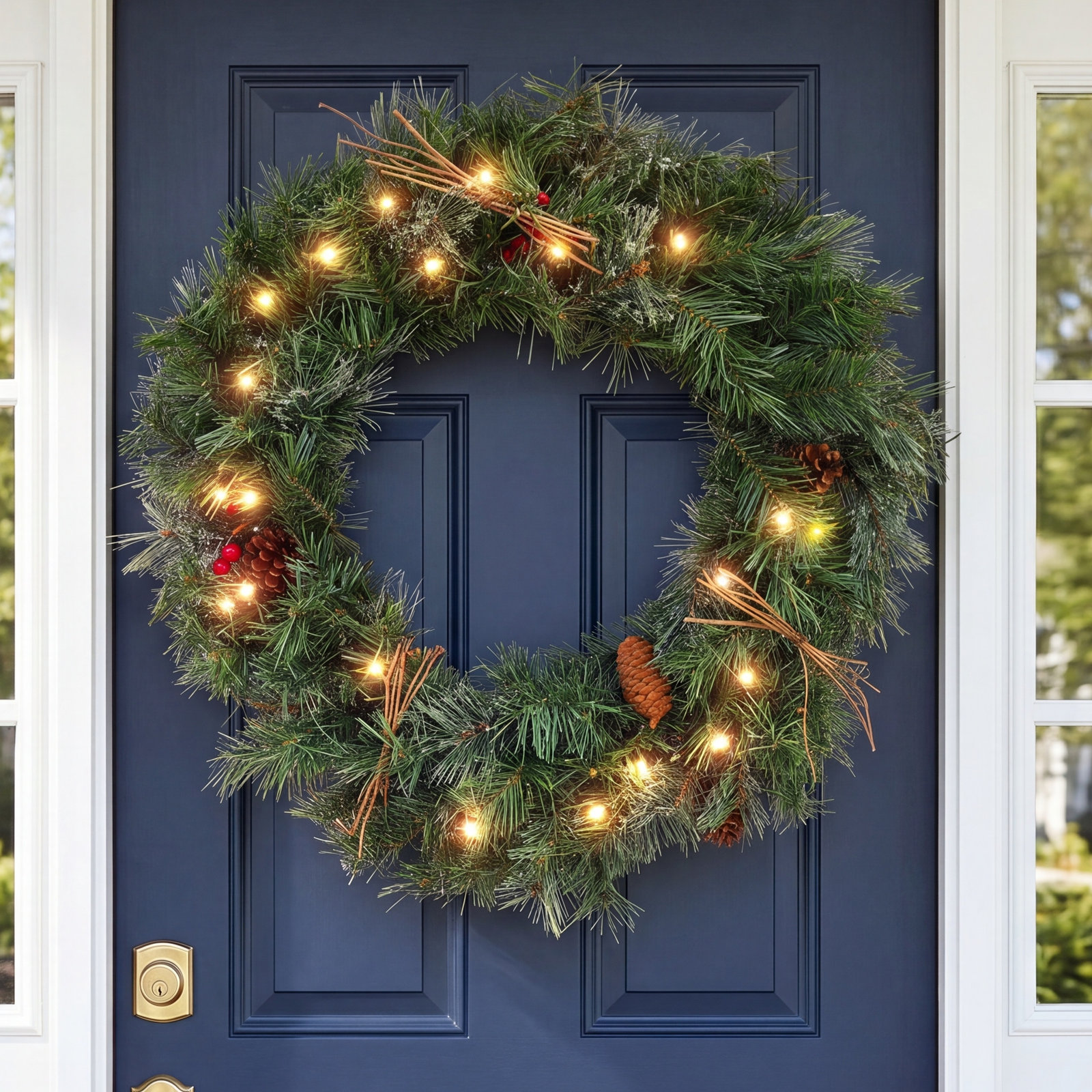 Pre-Lit Pine Wreath, 24"