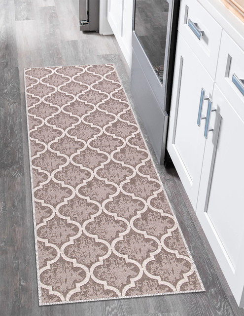 Tapis de cuisine antidérapant Soana, Treillis brun