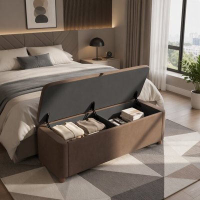 Banc de rangement avec repose-pieds 59 po en velours 59 po, banc de rangement rembourré 59 po