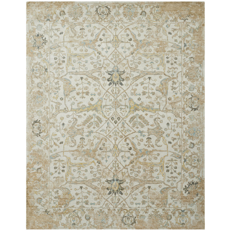Wool Area Rug, Rectangle 7'6" x 9'6", Gold/Ivory