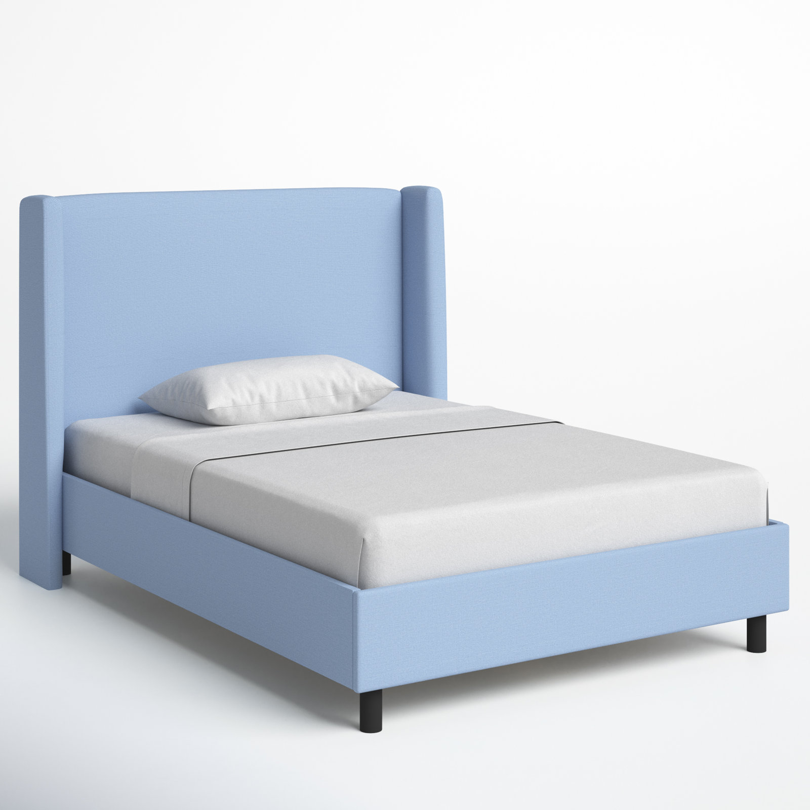 Tilly Linen Upholstered Wingback Bed, Full, Classic Denim Linen