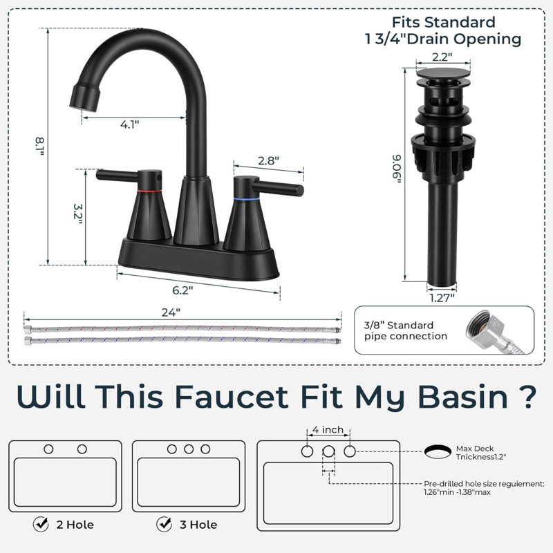 Bathroom Faucet For 3 Hole,2-Handle Bathroom Sink Faucets With Pop Up Drain