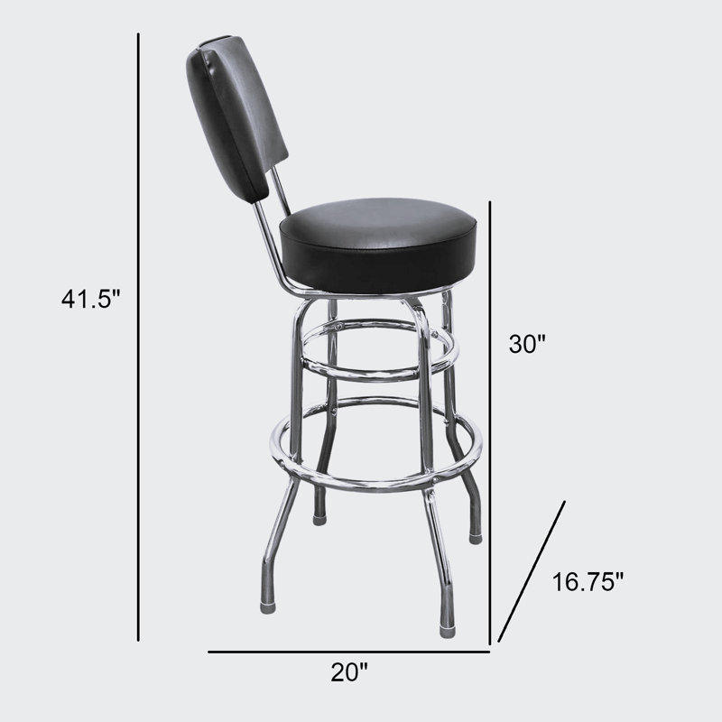 Red Vinyl Upholstered Swivel Bar Stool with Backrest