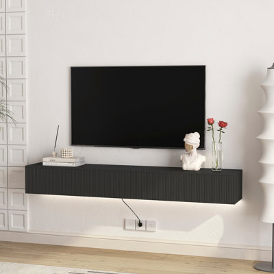 Floating TV Stand Wall Mounted With 16 Color Leds,69" Modern TV Stand, Floating TV Cabinet Entertainment Center For 55 60 65 Inch TV,Black