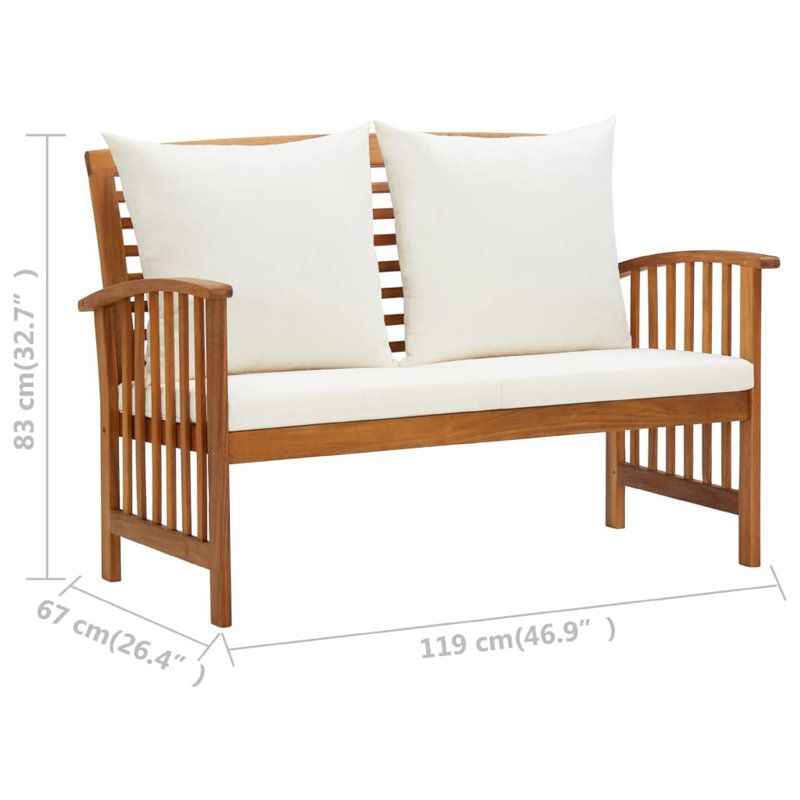 Banc d'extérieur, tissu crème, bois d'acacia brun massif, 47 po