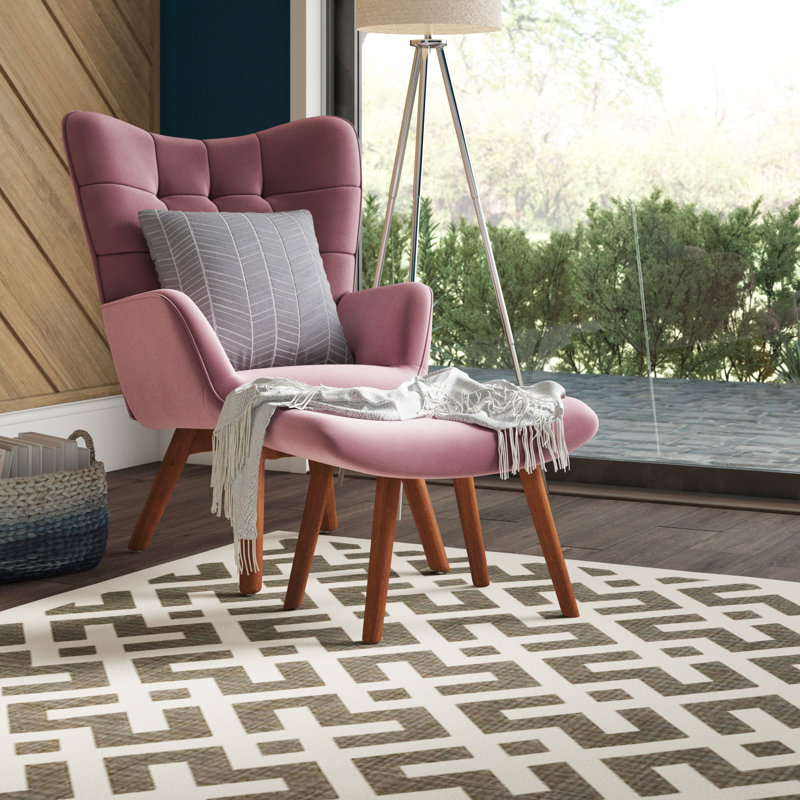 Battistina Velvet Armchair with Ottoman, Mauve