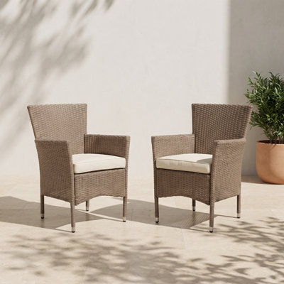 Ensemble de 2 chaises de patio en osier crème avec coussins, fauteuils en rotin PE toutes saisons, sièges à oreilles pour patio, jardin, terrasse, balcon, bord de piscine