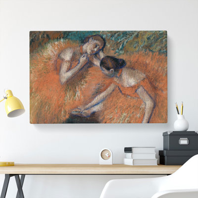 Two Ballet Ballerina Dancers In Orange by Edgar Degas - Wrapped Canvas Painting