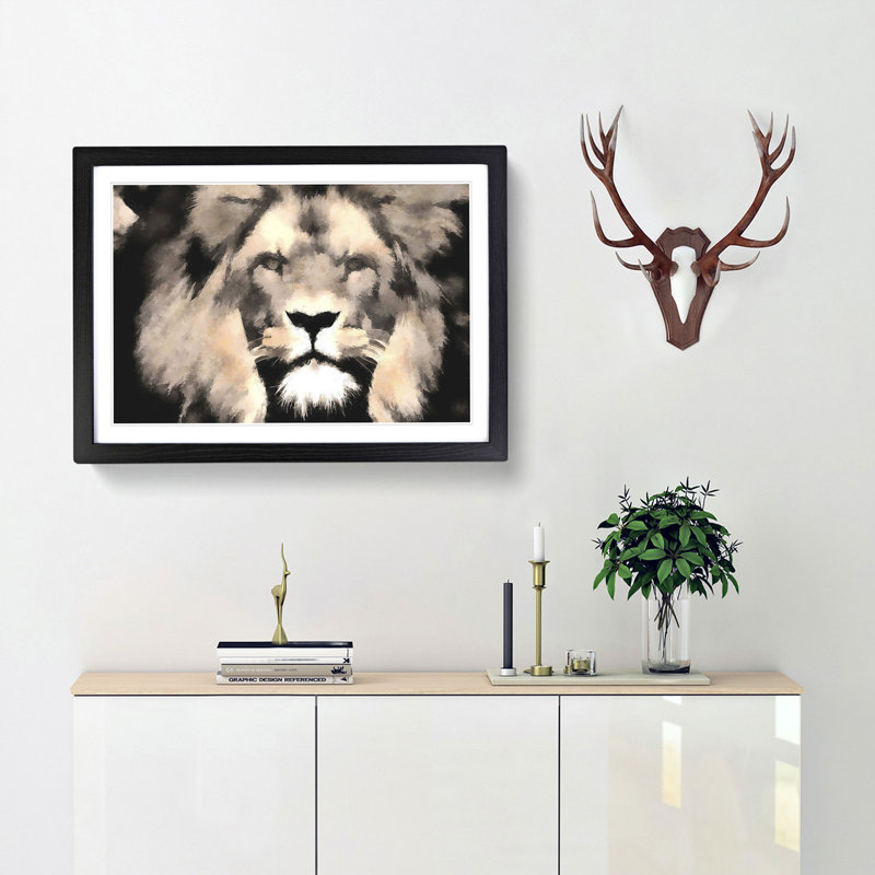 Lion - Picture Frame Graphic Art Print, Black Framed, 33cm H x 45cm W x 2cm D
