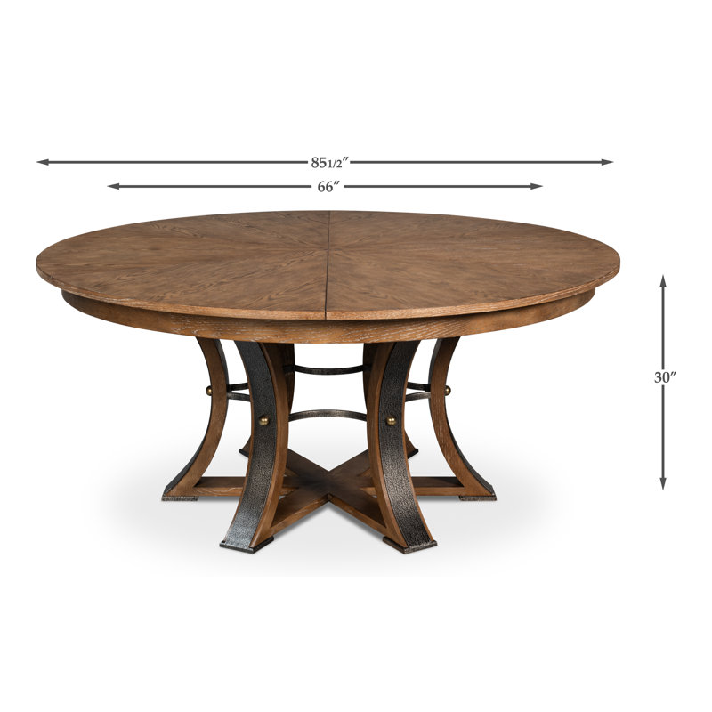 Tower Round Solid Oak Dining Table, Light Mink/Dark Hammered