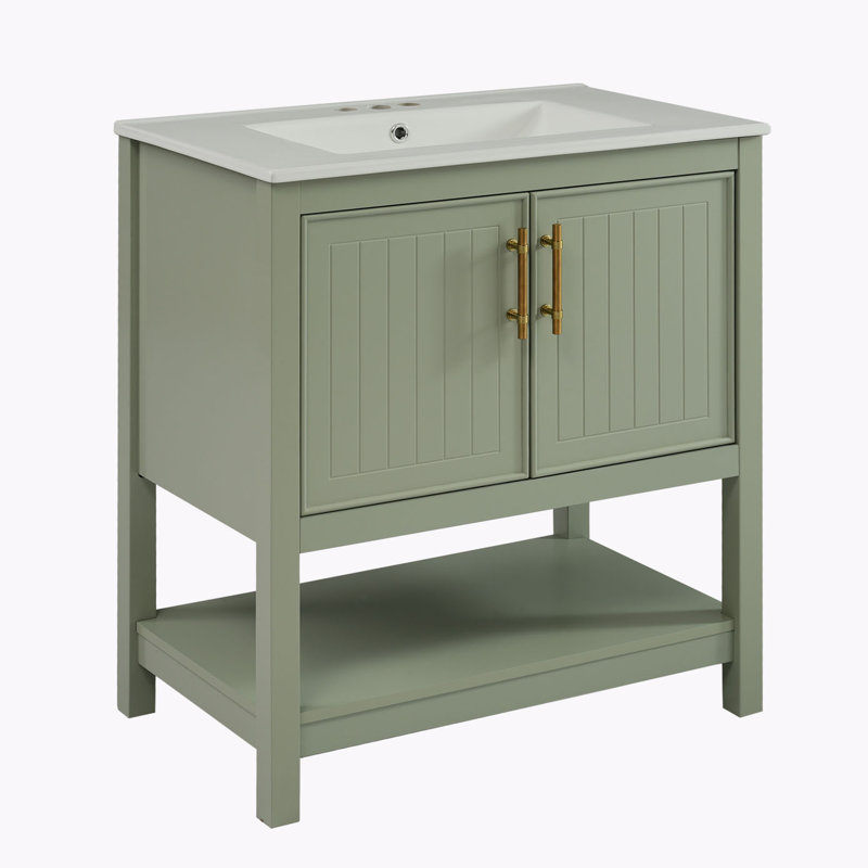 Bathroom Vanity with Ceramic Sink, Green
