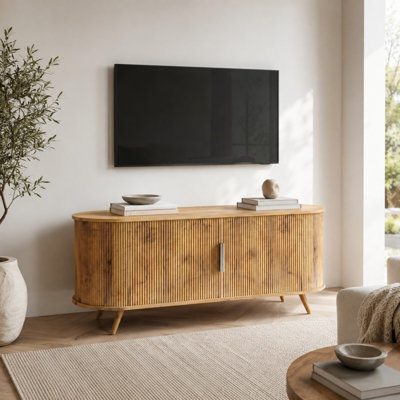 50 Inch Fluted TV Stand with Power Outlet and Sliding Doors