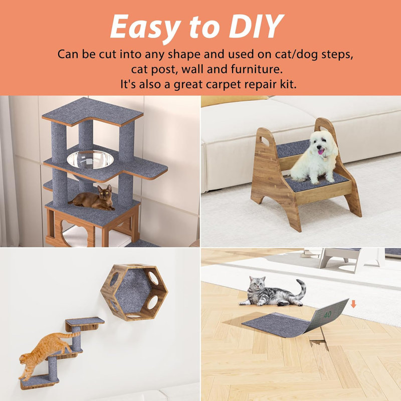 Self-Adhesive Cat Carpet Replacement For Cat Tree And Scratch Post Protector,Trimmable DIY Couch Protector From Cat Claws Scratching
