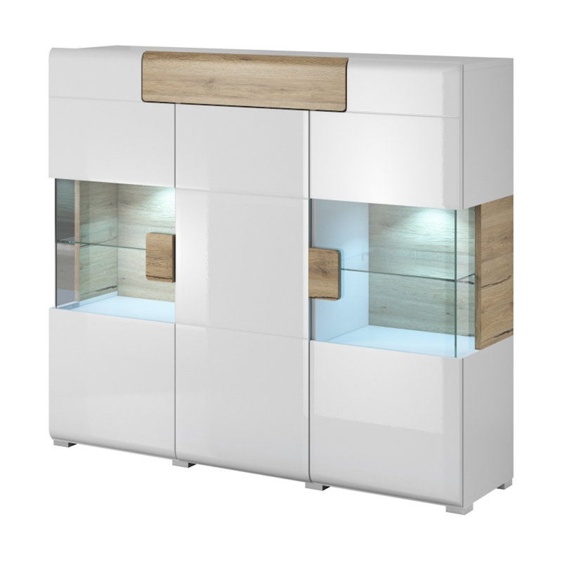 Febin 147cm Sideboard, White Glossy/San Remo Oak