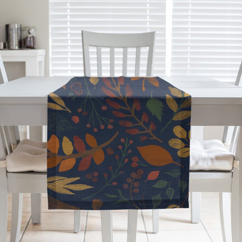 Festive Hol Autumn Table Runner, 72" L x 16" W, Blue/Green/Brown, Cotton blend