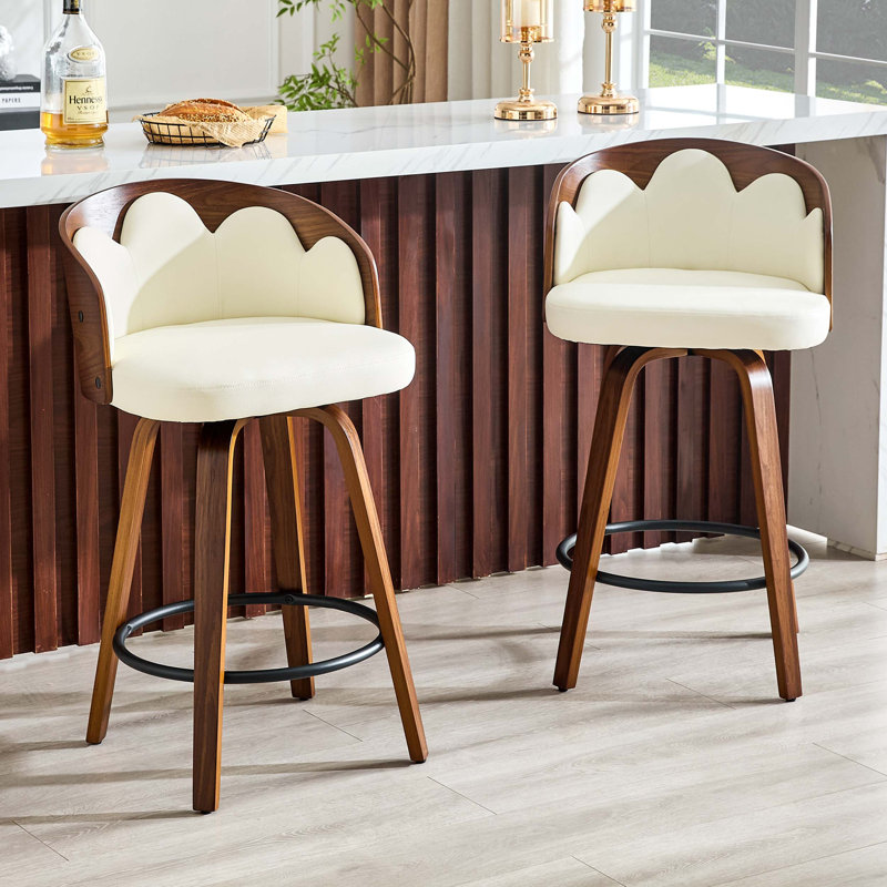 Tabourets de bar pivotants modernes avec dossier floral et pieds en bois pour un usage domestique
