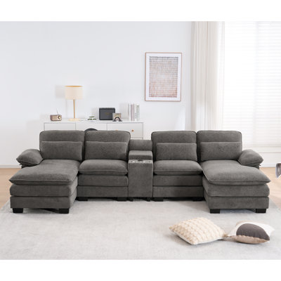 133'' U-shaped Sectional Sofa, 4-Seater Modular Sofa With Storage, Living Room Cloud Couch Sleeper Sofa Sectional With Chaise,With Console And USB