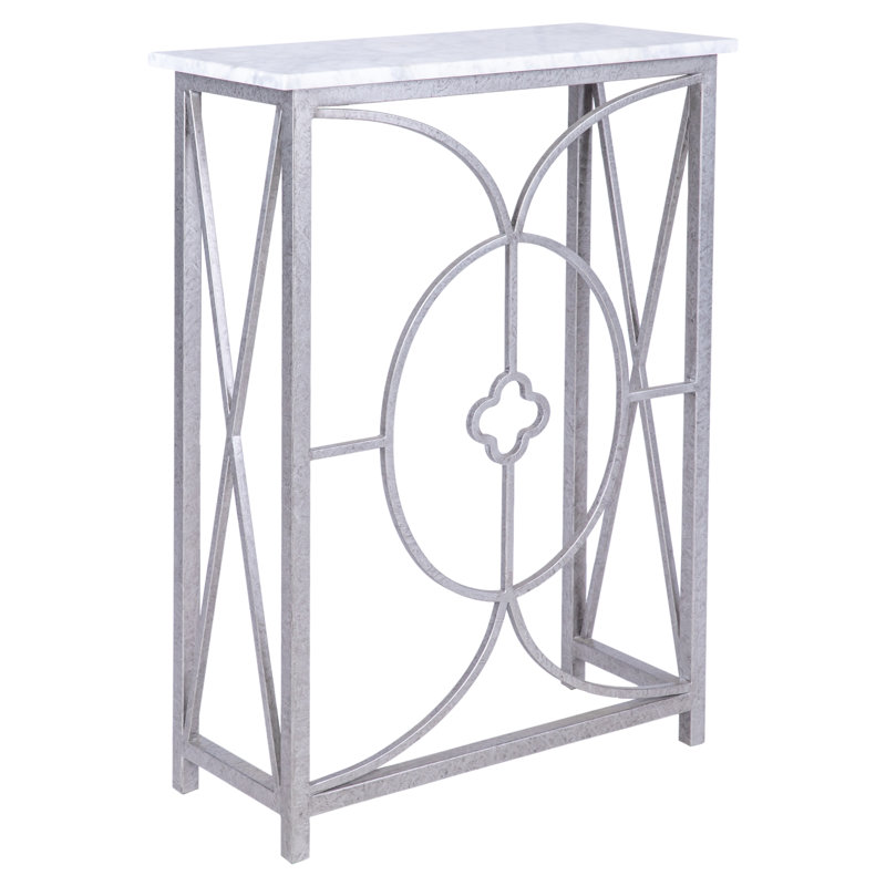 Petite 26" Console Table, Royal Silver, Carrera Marble