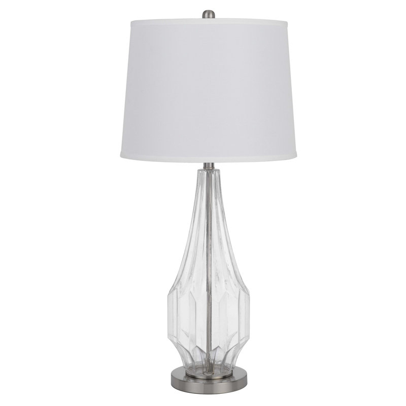 34 Inch Table Lamp, White Drum Shade, Glass, Round Metal Base