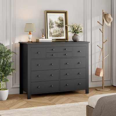 Commode 10 tiroirs, commode en bois moderne avec texture naturelle pour la chambre à coucher et le salon