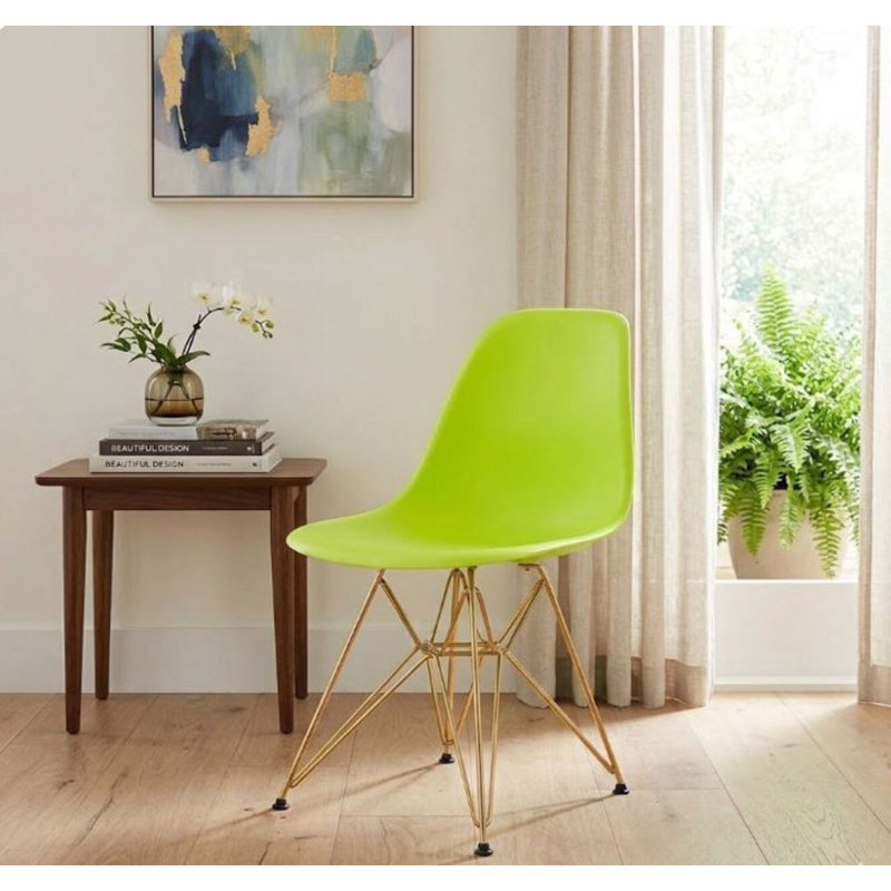 Chaise Krishauna Leffie avec pieds dorés, Vert
