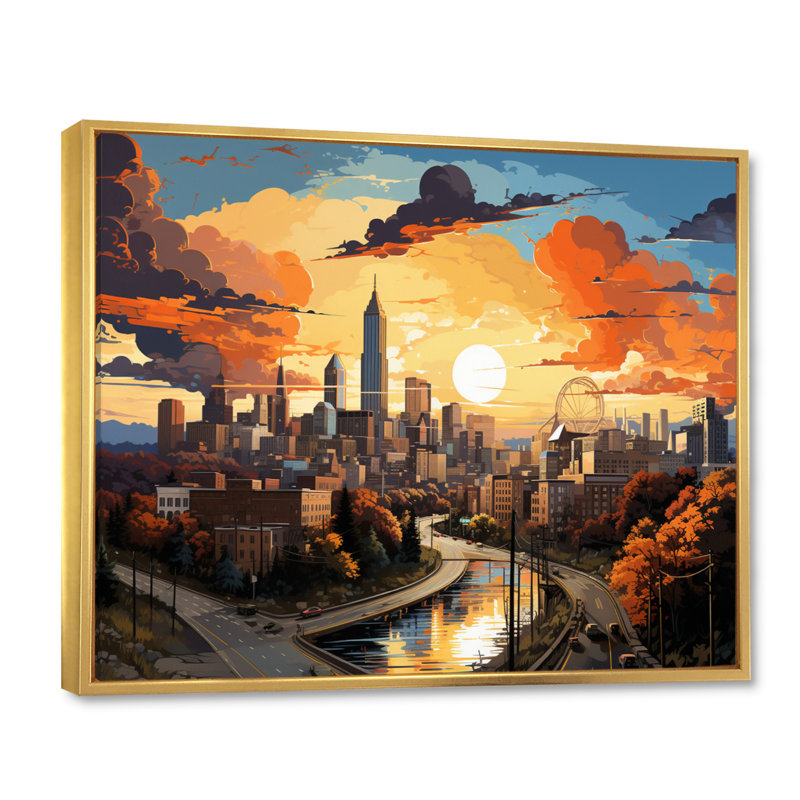 Atlanta Popart Landscape III - impression, H 34 po x l 44 po x P 1,5 po, Cadre flottant doré