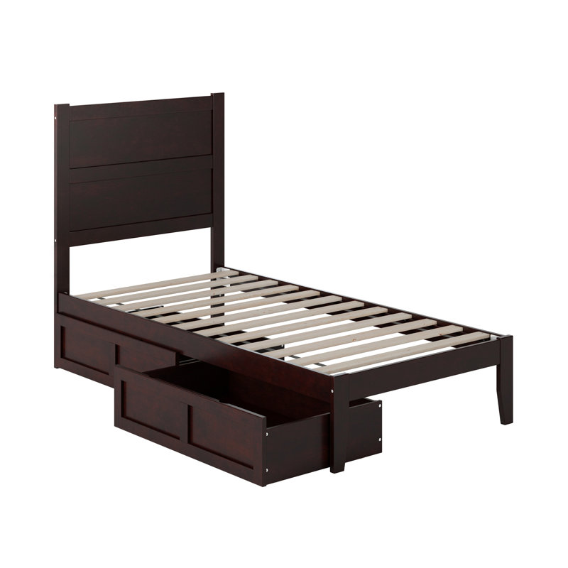 Lit plateforme en bois massif avec tiroirs de rangement Jaheim, Lit simple, Espresso