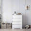 Commode 4 tiroirs, commode sans poignée, commode blanche pour chambre à coucher 100% imperméable, armoire en bois moderne avec cadre robuste pour le salon, l'entrée, la chambre à coucher, le couloir