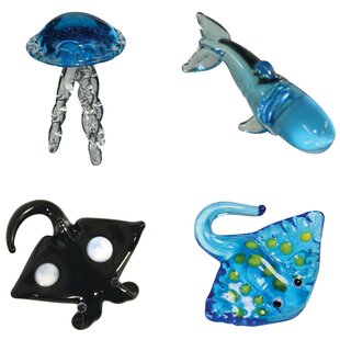 4 Piece Miniature JellyFish, SpermWhale, MantaRay, StingRay Figurine Set