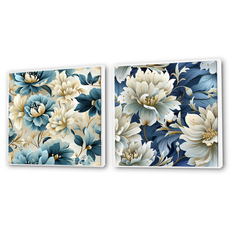 Tousignant - Ensemble de 2 collages carrés floraux, Cadre flottant blanc, H 16 po x l 33 po