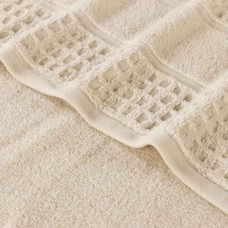 Ensemble de serviettes en coton gaufré Hisela Zero Twist, Ivoire, Ensemble de serviettes 9 pièces