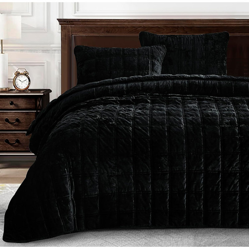 Oversized King Black Velvet Reversible Quilt Set