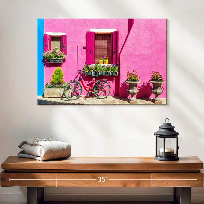 Lilie Pink House Bicycle, 16" H x 24" W