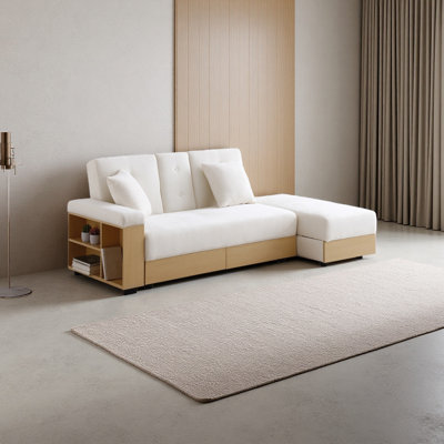 Convertible Sleeper Sofa Couch,Multifunctional Double Folding Sofa Bed,Storage Ottoman And Sofa Arm With Box And Drawer, Drop Down Table With 2Cup Holders