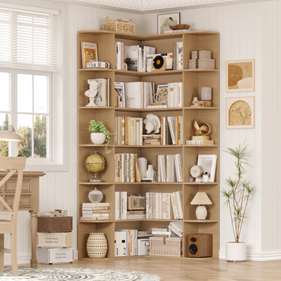73.9" H Corner Bookcase 6 Tier L-Shaped Bookshelf