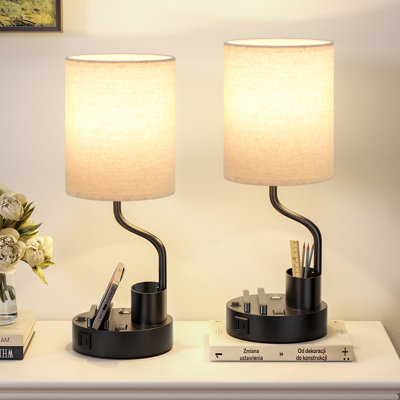 Lampe de chevet 15,4 po avec station de charge, porte-stylo et support pour téléphone