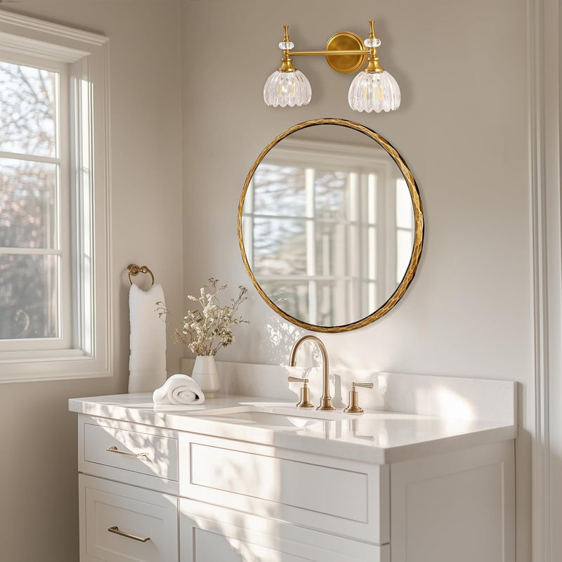 Modern Bathroom Vanity Light Fixture with Tulip Glass Shades, Brushed Gold, 2 Lights