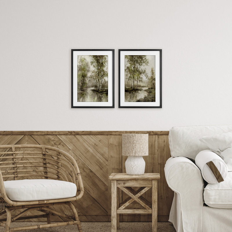 Ensemble de 2 impressions encadrées sous verre Idyllic Spring Forest, design par T.C. Chiu, H 23 po x l 17 po