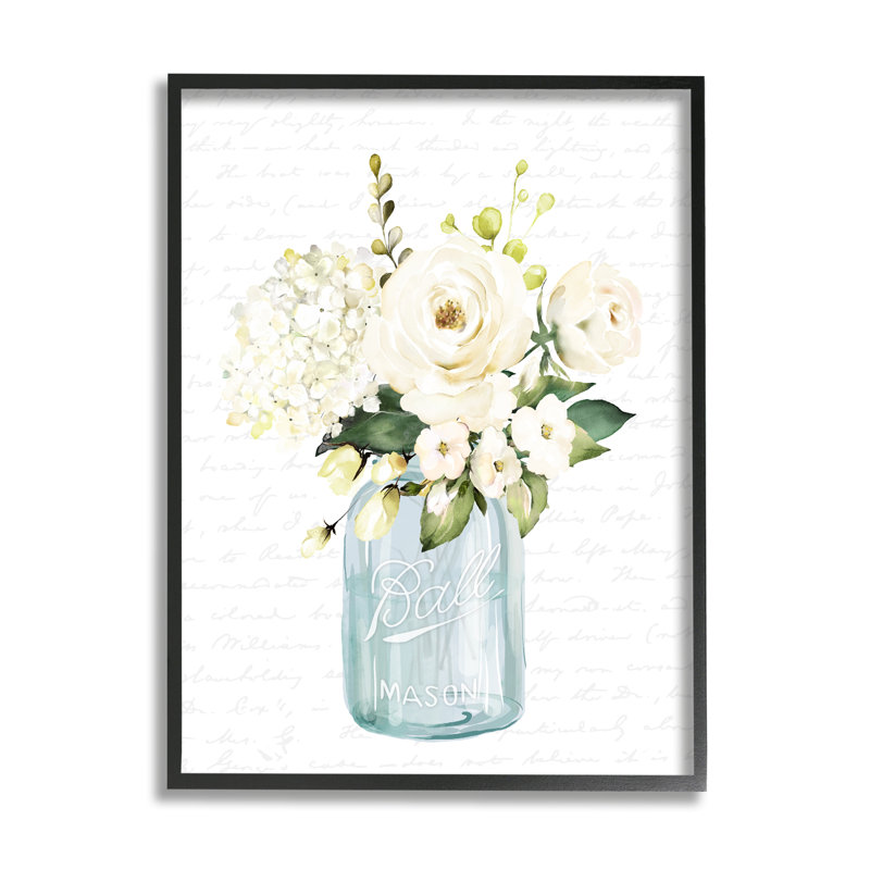 Bouquet de fleurs classique blanc, Giclée encadrée noir minuit, H 14 po x l 11 po x P 1,5 po