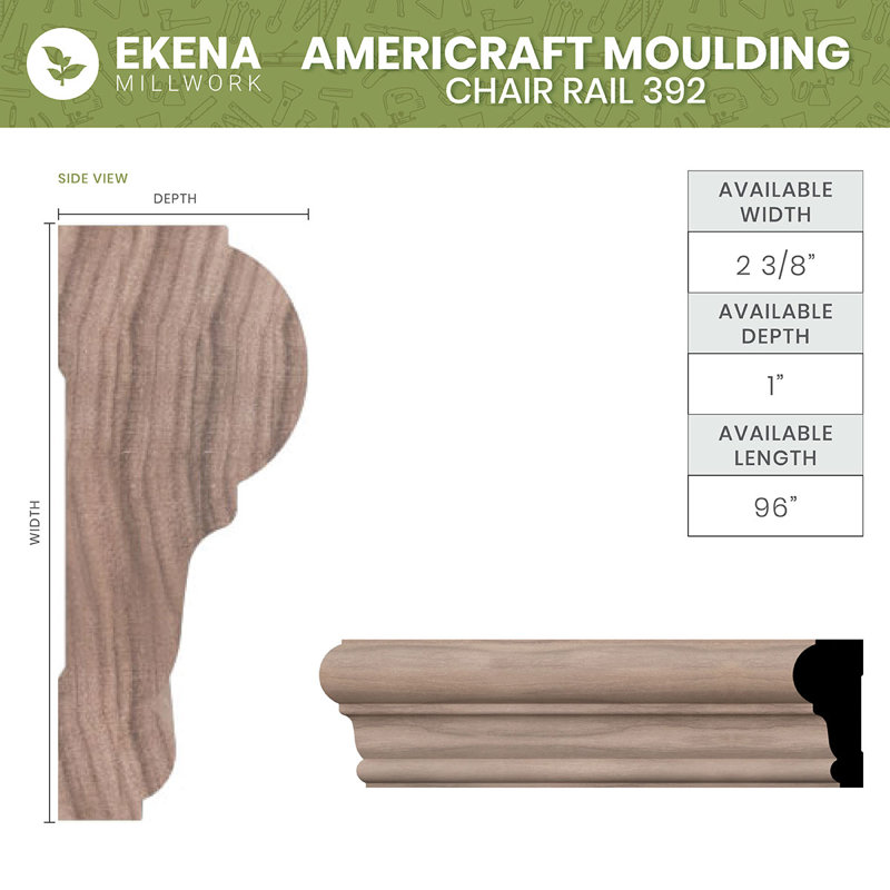 96" Pine Solid Wood Chair Rail Molding