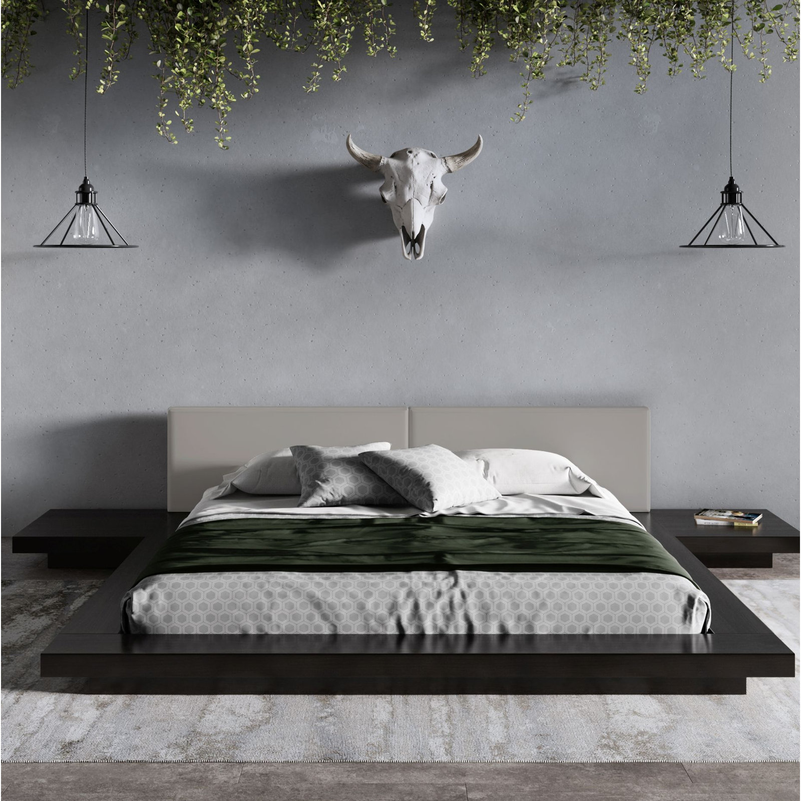 Andzela Upholstered Panel Storage Bed, Queen, Black/Gray