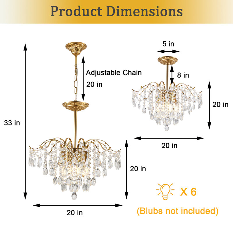  Gachelin 19.7" 6 - Light Dimmable Classic / Traditional Chandelier, Gold