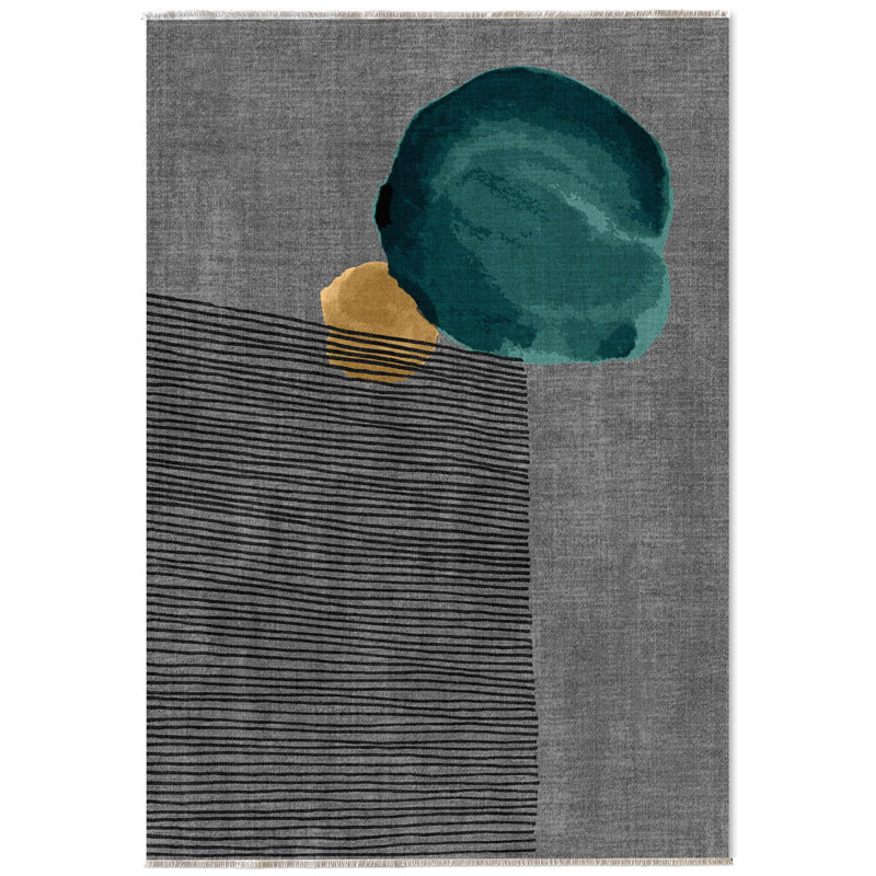 Pastel Lacasa Gray Green Striped Cotton Chenille Area Rug, Rectangle 6'7" x 11'6"