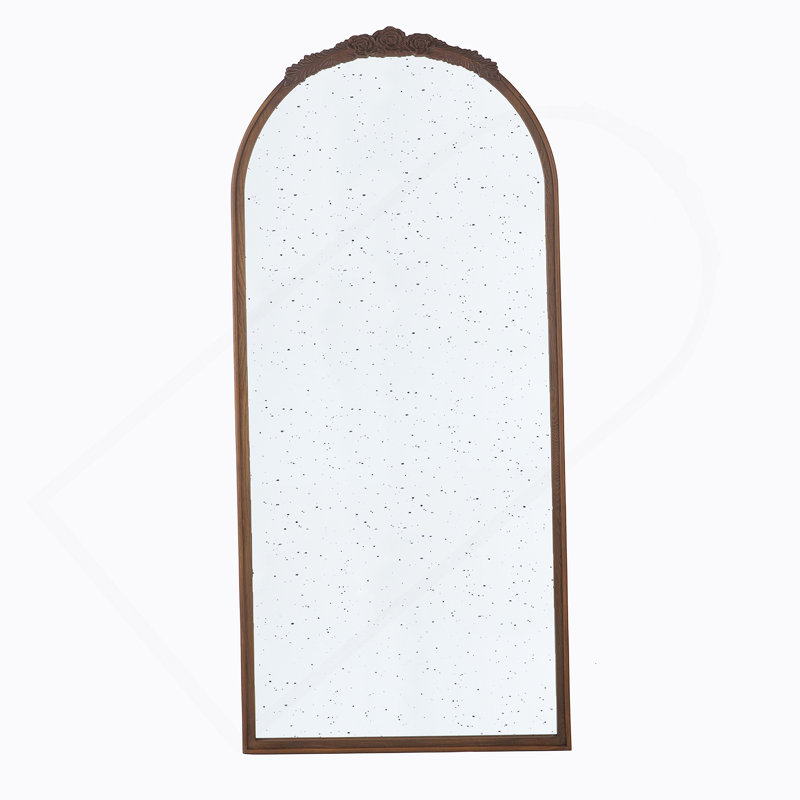 30" x 65" Hand Carved Rose Antique Mirror Frame, Large Arch Mirror Wall Decor for Living Room, Bathroom, Entryway, Brown