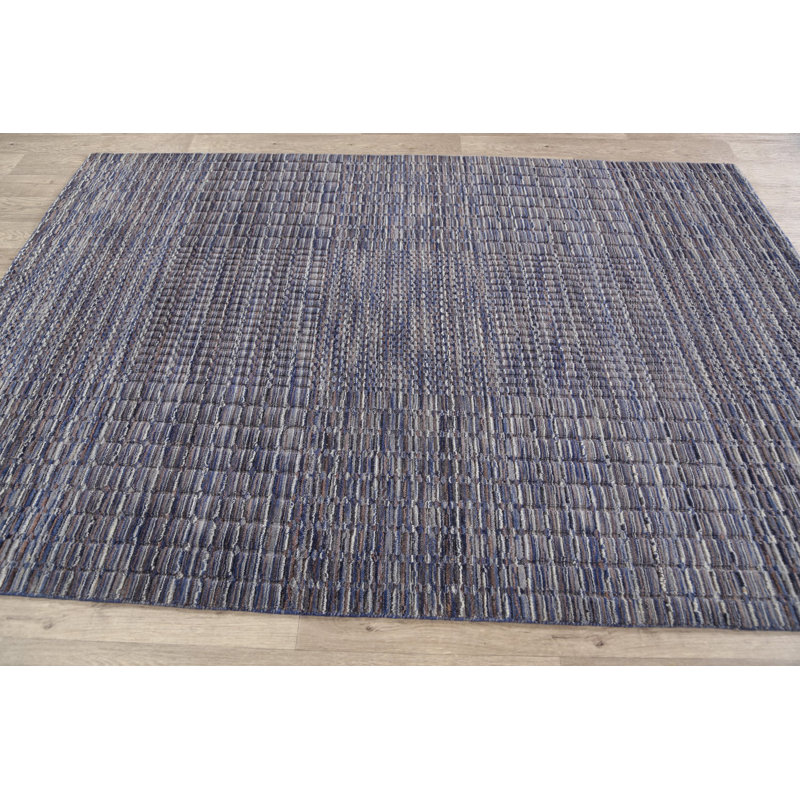 Tapis décoratif en laine de style marocain bleu/gris 5 pi 4 po x 7 pi 7 po noué à la main New Age