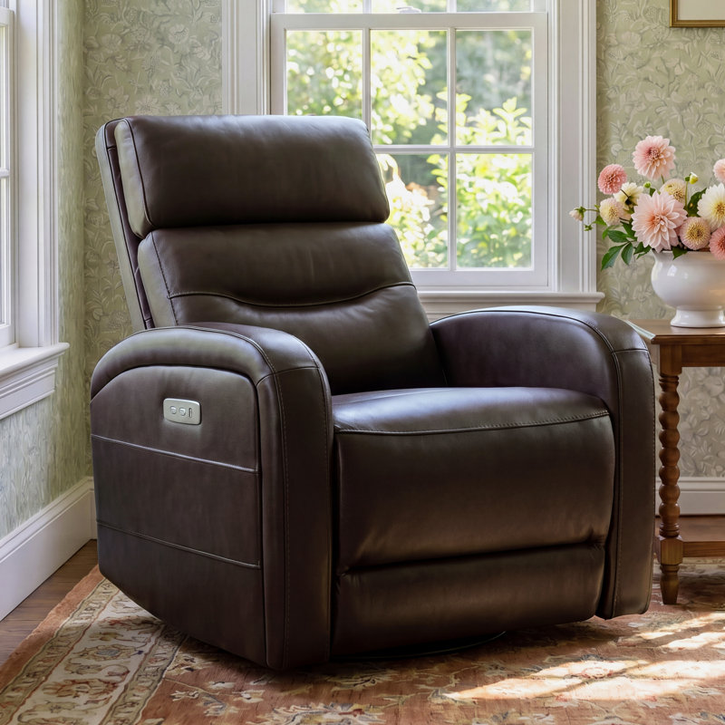 Wyat Sia Geniune Leather Swivel Power Recliner, Impression Cognac Top Grain Leather