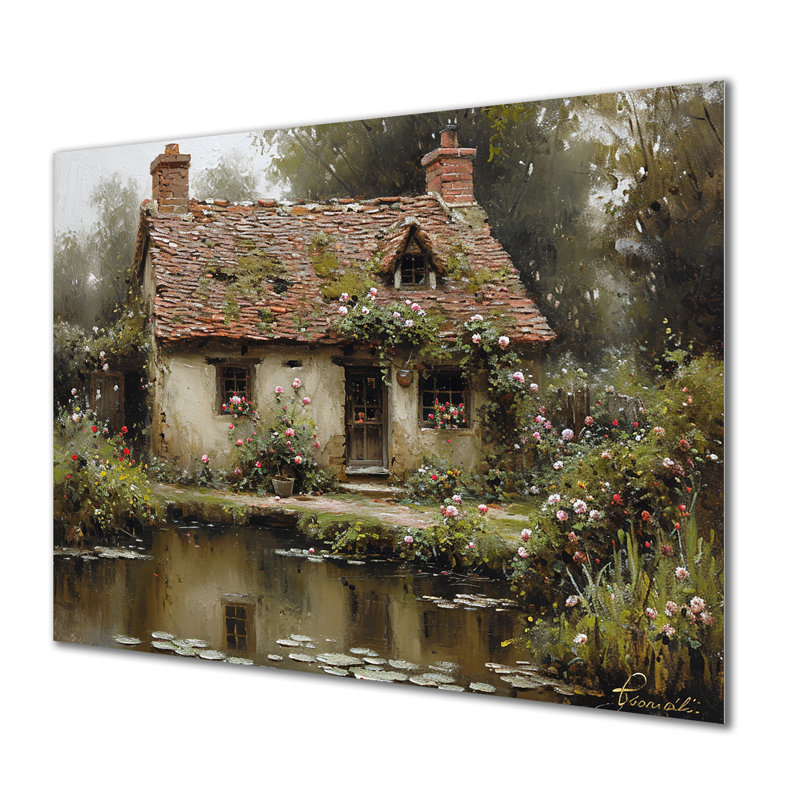 Mystérieuse maison de campagne rustique près de l'étang - impression d'art mural campagne, Métal métal