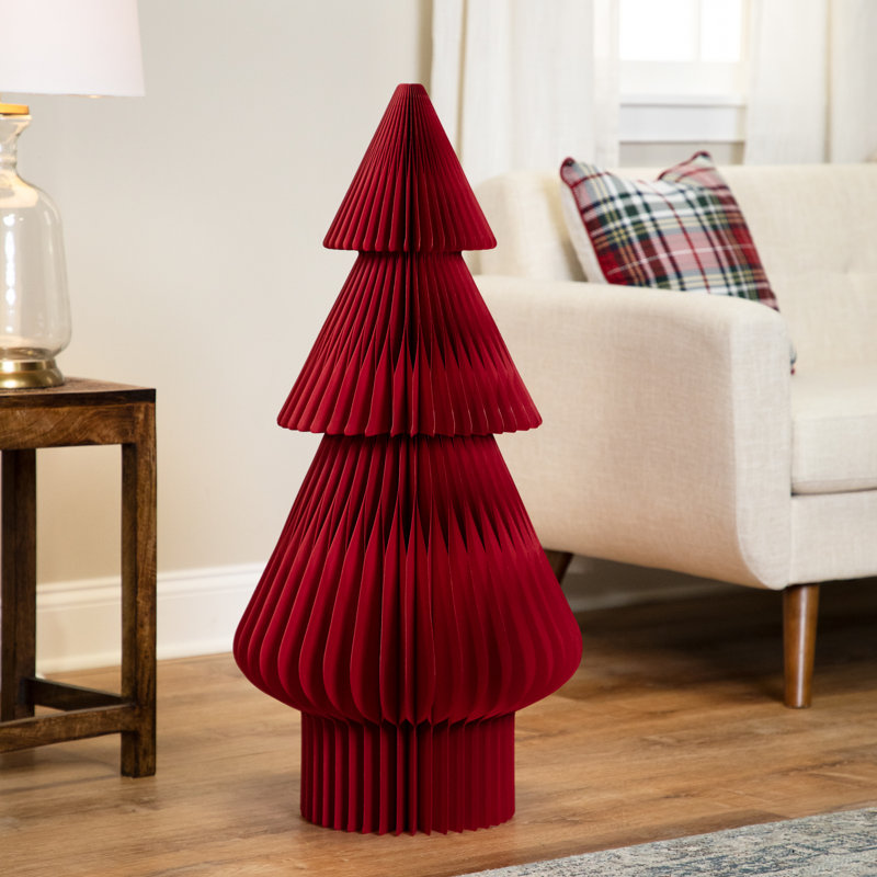 Arbre de Noël en papier pliable accordéon nid d'abeille - 3 pi - Crème, Rouge