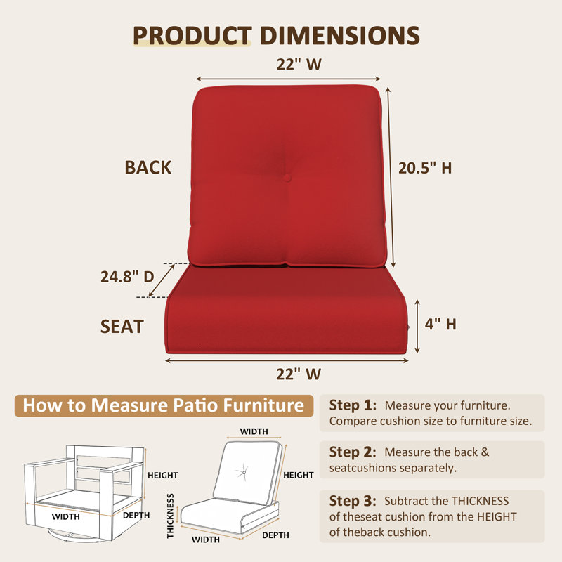Adwin Outdoor 4" Deep Seat Cushion Set With Olefin Fabric, 6, Red